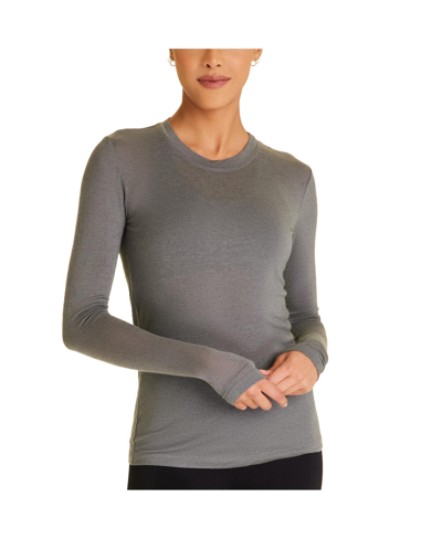 Shop Alala Adult Women Washable Cashmere Blend Long Sleeve Crew Neck Top In Charcoal