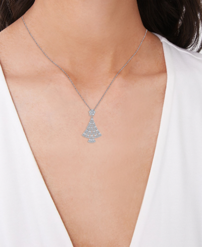 Macy's Cubic Zirconia Baguette Christmas Tree Pendant Necklace In Silver