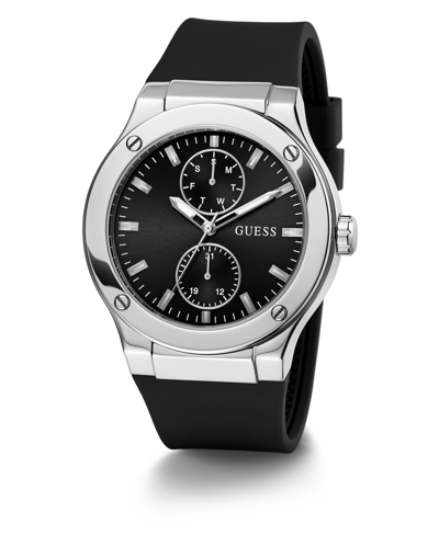 Guess Men's Multi-function Black Silicone Watch 45mm In Black