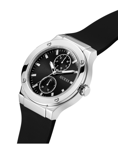 Guess Men's Multi-function Black Silicone Watch 45mm In Black