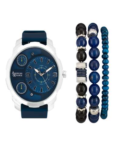 Shop American Exchange Men's Quartz Navy Rubber Strap Watch 55mm 3 Pieces Bracelets Gift Set
