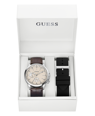 Shop Guess Men's Multi-function Brown Genuine Leather Watch 44mm Gift Set