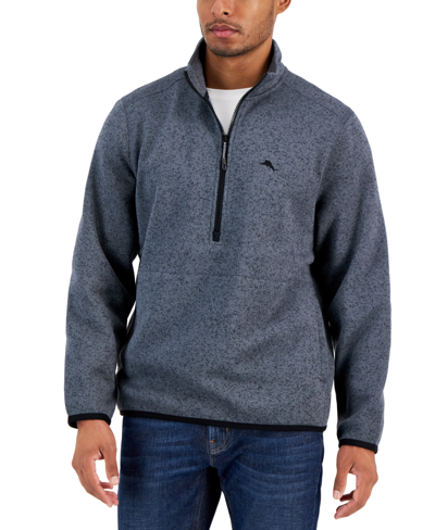 Shop Tommy Bahama Men's Shoal Bay Quarter-zip Mock-neck Fleece Sweater In Black