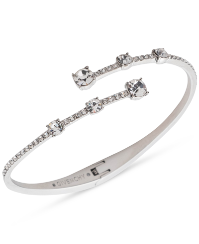 Shop Givenchy Crystal Pave Bypass Bangle Bracelet In Silver