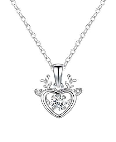 Macy's Cubic Zirconia Heart Reindeer Pendant Necklace In Silver