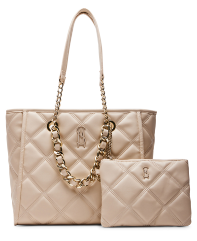 Shop Steve Madden Katt Faux Leather Quilted Tote With Pouch In Bone