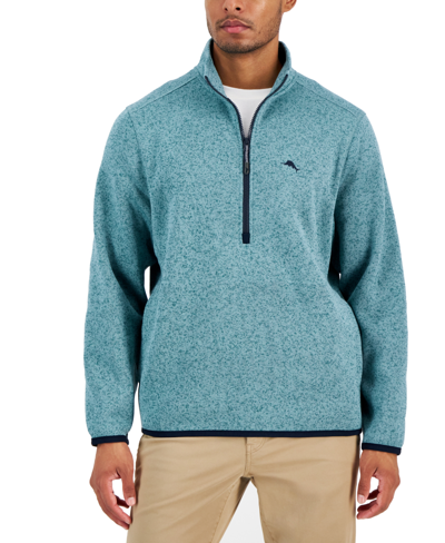 Shop Tommy Bahama Men's Shoal Bay Quarter-zip Mock-neck Fleece Sweater In Deep Sea Teal