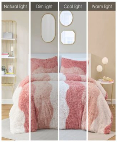 Intelligent Design Cassie Ombre Shaggy Faux Fur Comforter Sets In Blush Multi