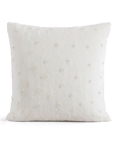 Shop Karl Lagerfeld Faux Fur Imitation Pearl Decorative Pillow, 20" X 20" In Ivory