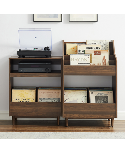 Crosley Furniture Liam 2pc Medium-density Fiberboard (mdf) Record Player Stand And Vinyl Storage Set In Walnut