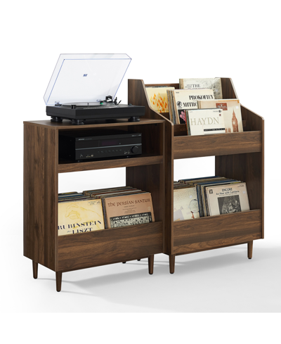 Crosley Furniture Liam 2pc Medium-density Fiberboard (mdf) Record Player Stand And Vinyl Storage Set In Walnut