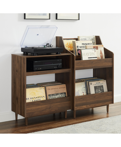 Crosley Furniture Liam 2pc Medium-density Fiberboard (mdf) Record Player Stand And Vinyl Storage Set In Walnut