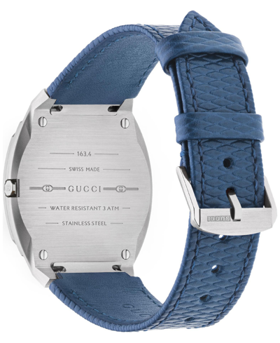 Shop Gucci Women's Swiss 25h Blue Leather Strap Watch 34mm In Stainless Steel,blue