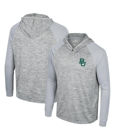 Colosseum Gray Baylor Bears Cybernetic Raglan Quarter-zip Hooded Top In Gray