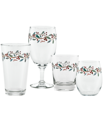 Shop Fiesta Nutcracker Holly Footed Goblet Glasses, Set Of 4 In Red,green