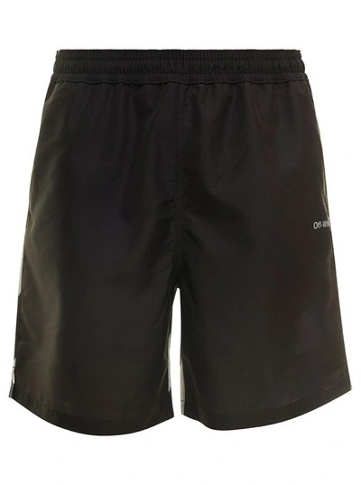 Shop Off-white Black Swim Trunks With Diag Print At The Back In Polyester Man
