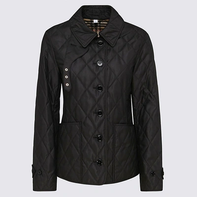 Shop Burberry Black Cotton Blend Fernleigh Down Jacket