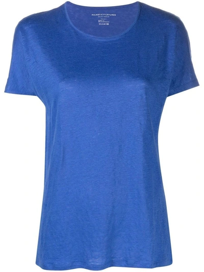 Shop Majestic Filatures Linen Blend T-shirt In Blue