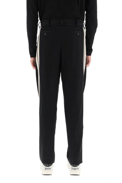 Shop Palm Angels Drawstring Cotton Pants With Side Bands In Black