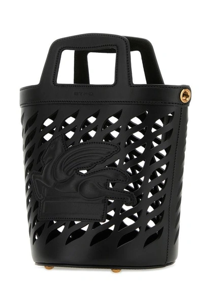 Etro Woman Black Leather Bucket Bag In Black