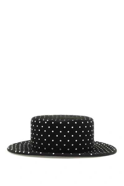 Shop Ruslan Baginskiy Canotier Hat With Rhinestones In Black