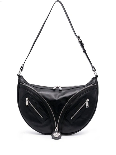 Shop Versace Medusa Logo Zip Shoulder Bag In Black