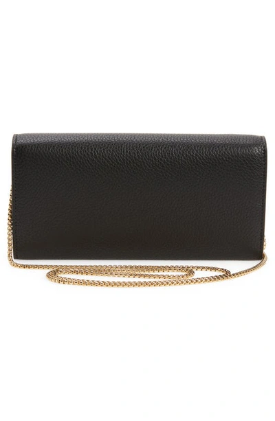 Ferragamo Gancino Flap Leather Wallet With Chain Strap In Nero