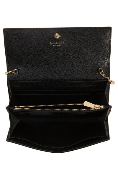 Ferragamo Gancino Flap Leather Wallet With Chain Strap In Nero