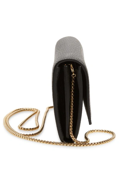 Ferragamo Gancino Flap Leather Wallet With Chain Strap In Nero