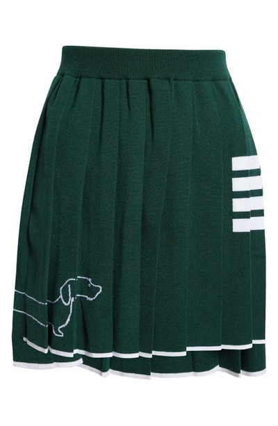 Shop Thom Browne Hector Icon 4-bar Pleated Wool Blend Miniskirt In Dark Green