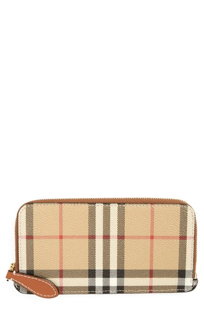 Shop Burberry Somerset Vintage Check Coated Canvas & Leather Continental Wallet In Archive Beige