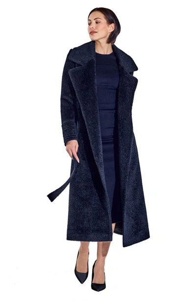 Shop Sentaler Wool & Alpaca Blend Bouclé Wrap Coat In Midnight Blue
