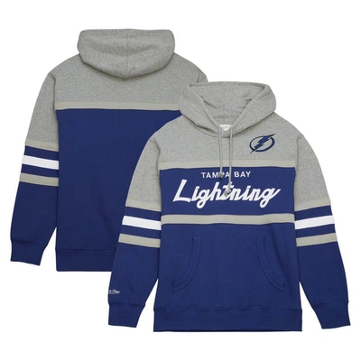 Shop Mitchell & Ness Blue/gray Tampa Bay Lightning Head Coach Pullover Hoodie