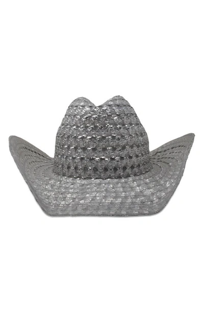 Shop Gigi Burris Millinery Britney Metallic Detail Woven Hat In Silver