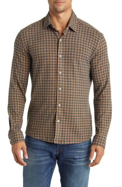 Shop Stone Rose Gingham Check Wrinkle Resistant Tech Fleece Button-up Shirt In Brown