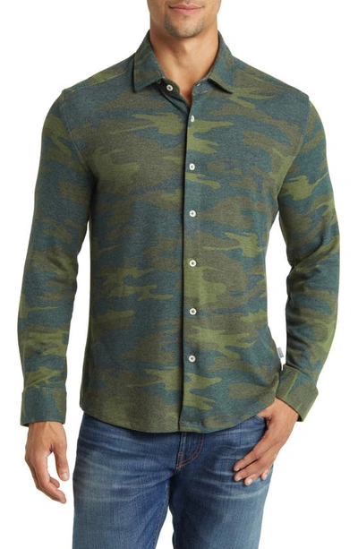 Shop Stone Rose Camo Wrinkle Resistant Tech Fleece Button-up Shirt In Olive Green