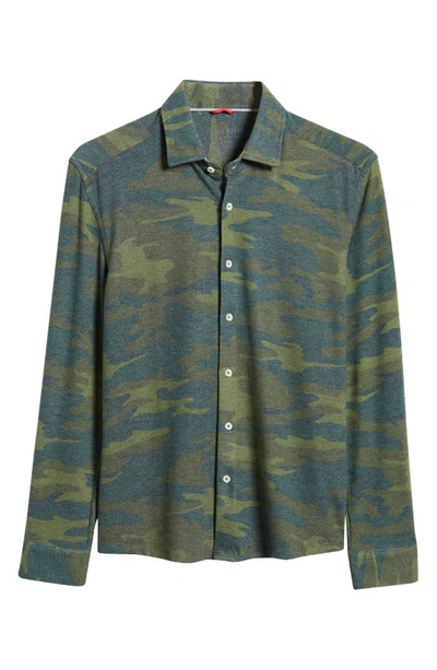 Shop Stone Rose Camo Wrinkle Resistant Tech Fleece Button-up Shirt In Olive Green