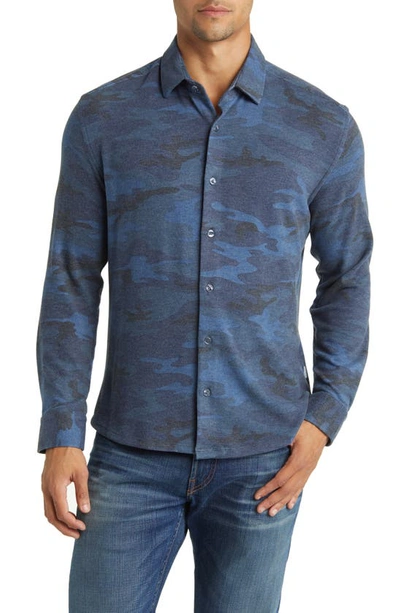 Shop Stone Rose Camo Tech Fleece Button-up Shirt In Navy
