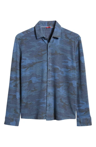 Shop Stone Rose Camo Tech Fleece Button-up Shirt In Navy