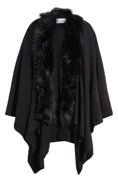 Shop La Fiorentina Ruana With Faux Fur Trim In Black