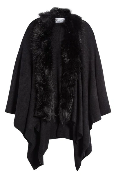 La Fiorentina Ruana With Faux Fur Trim In Black