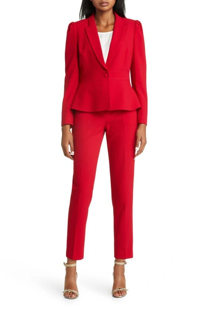 Tahari Asl Peplum Blazer & Tapered Pants Set In Red