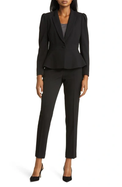 Shop Tahari Asl Peplum Blazer & Tapered Pants Set In Black