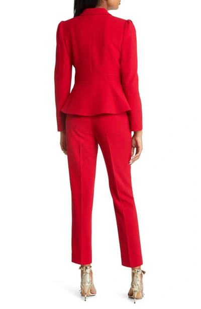 Shop Tahari Asl Peplum Blazer & Tapered Pants Set In Red