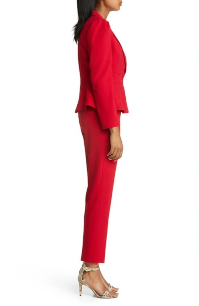Tahari Asl Peplum Blazer & Tapered Pants Set In Red