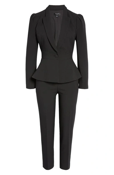 Tahari Asl Peplum Blazer & Tapered Pants Set In Black