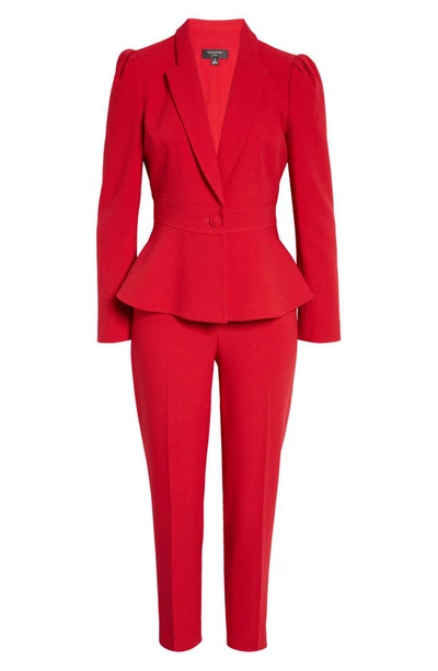 Tahari Asl Peplum Blazer & Tapered Pants Set In Red