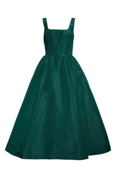 Shop Carolina Herrera Corset Bodice Silk Taffeta Midi Gown In Racing Green