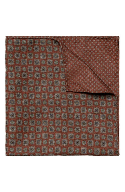 Shop Eton Medallion Double Sided Wool Flannel Pocket Square In Medium Orange