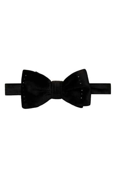 Shop Eton Crystal Embellished Velvet Bow Tie In Black